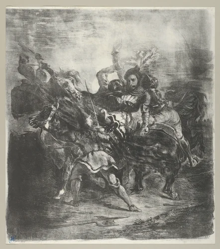 Weislingen attacked by Goetz's Men by Eugène Delacroix, print, 1836-1843