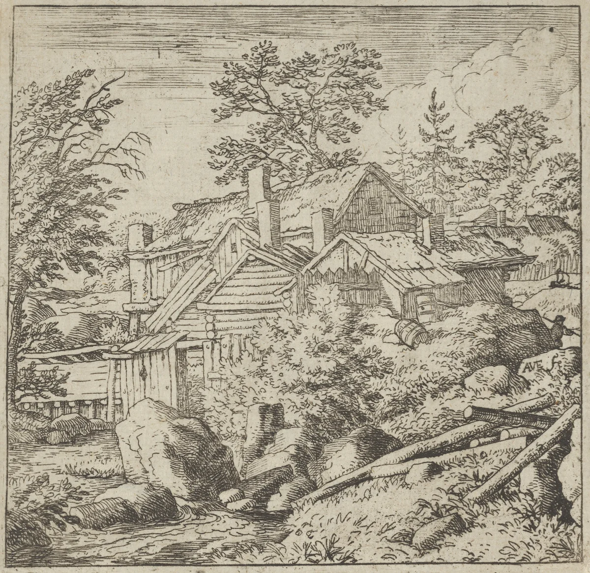 The Hamlet on the Mountainside by Allart van Everdingen, print, 1621-1675