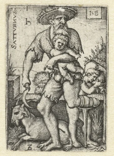 Saturnus met sterrenbeelden Steenbok en Waterman by Unknown, print, 1539