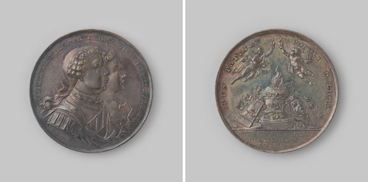 Op het voltrokken huwelijk van Prins Willem V by Gijsbert van Moelingen, metalwork, 1767