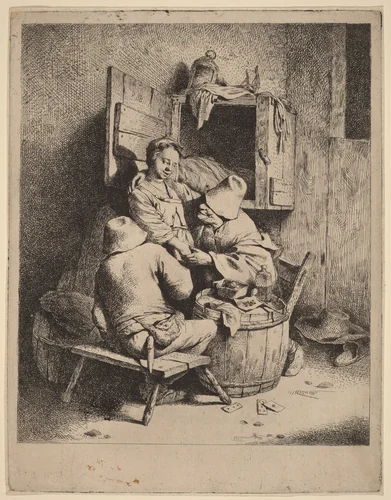 The Flirtation of a Young Innkeeper by Cornelis Bega, print, 1631-1664