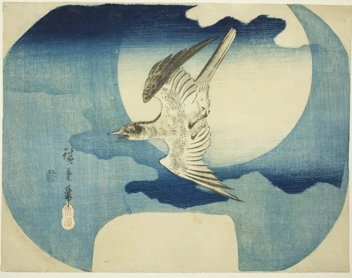 A Cuckoo against the Moon by Utagawa Hiroshige (歌川広重), print, 1838-1841