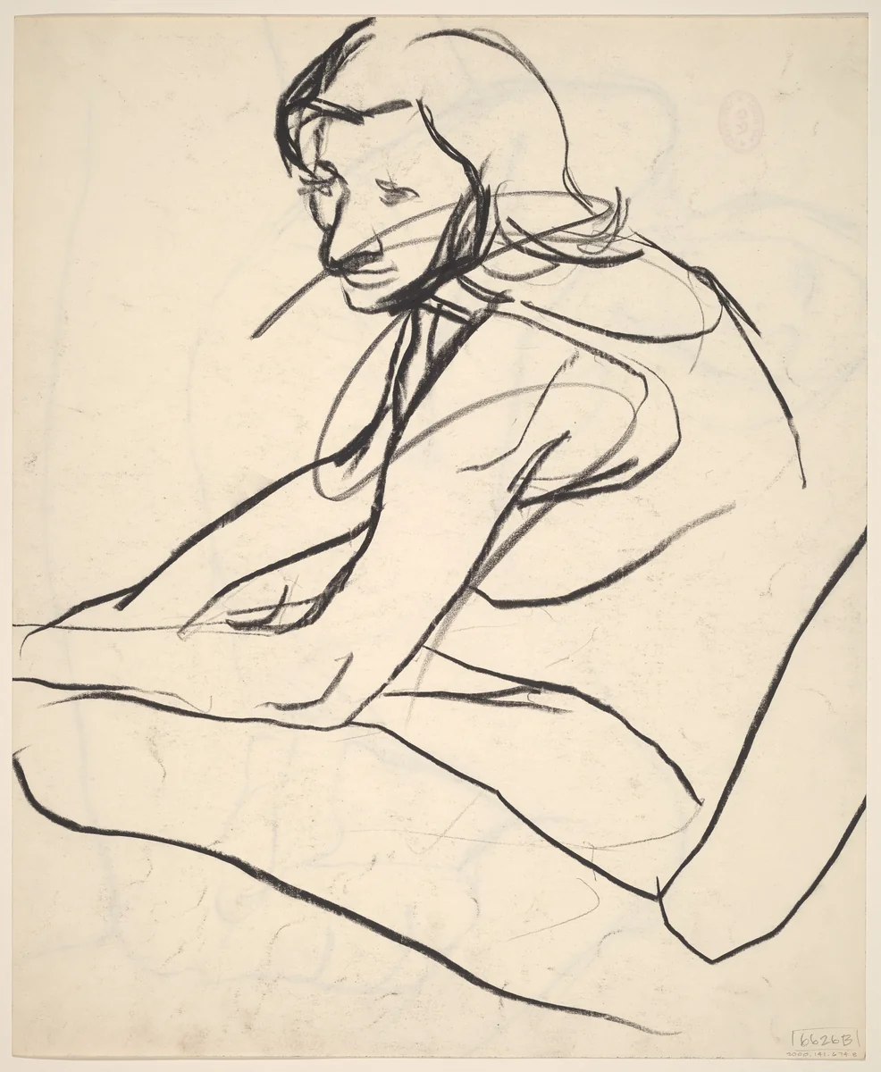 Untitled [side view of seated woman] [verso] by Richard Diebenkorn, drawing, 1955-1967