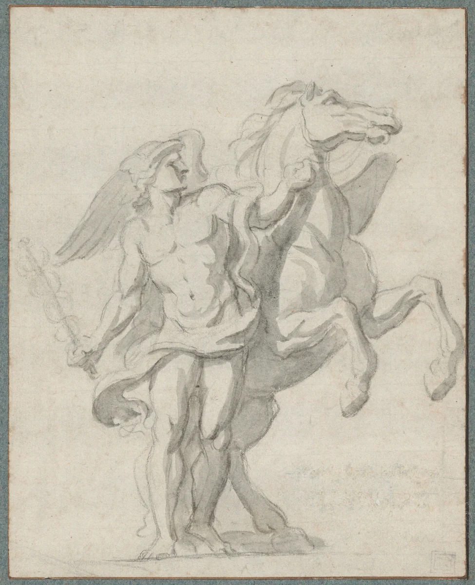 Mercury and Pegasus by Charles Le Brun, drawing, 1660-1679