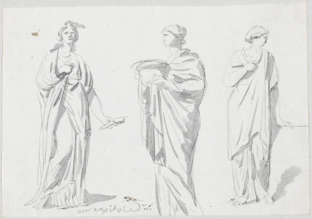 A Muse and Two Female Figures by Jacques-Louis David, drawing, 1775-1780