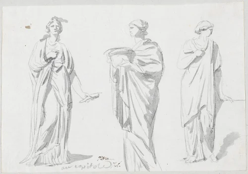 A Muse and Two Female Figures by Jacques-Louis David, drawing, 1775-1780