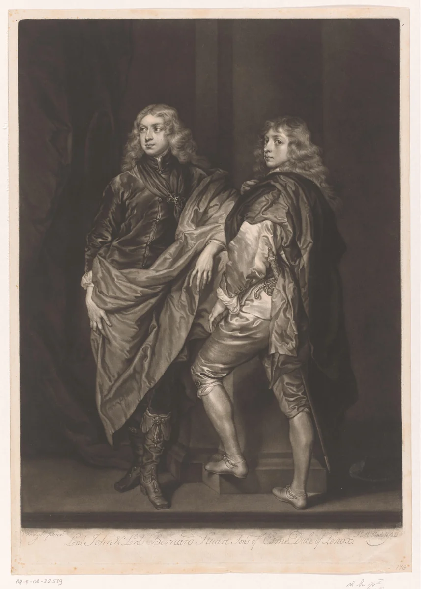 Portret van John en Bernard Stuart by James McArdell, print, 1745-1765