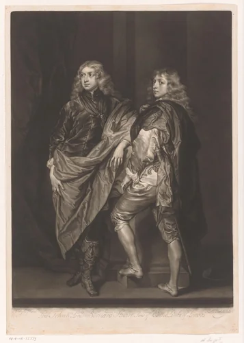 Portret van John en Bernard Stuart by James McArdell, print, 1745-1765
