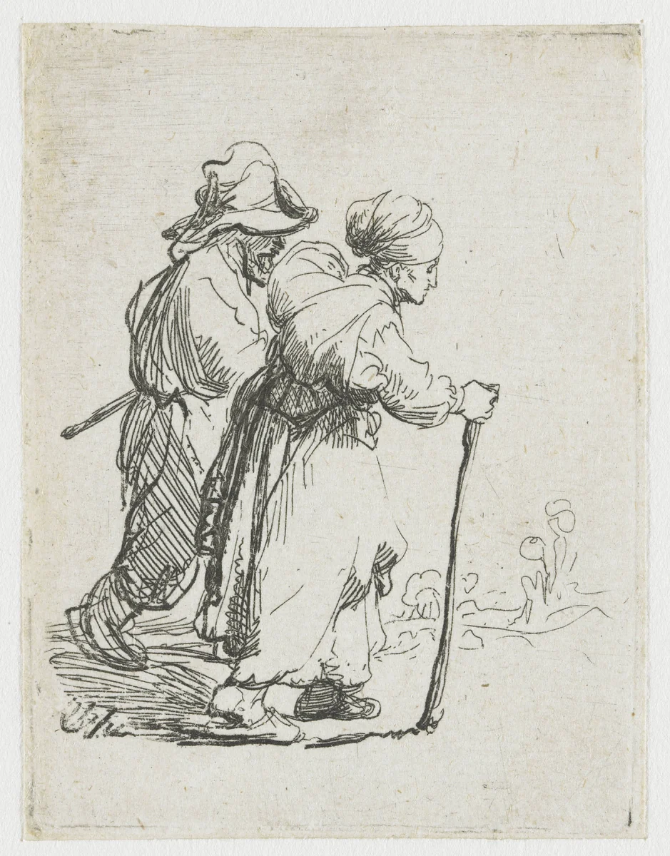 Twee landlopers, man en vrouw by Rembrandt van Rijn, print, 1634