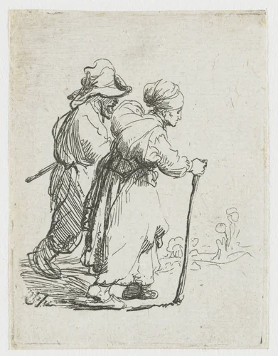 Twee landlopers, man en vrouw by Rembrandt van Rijn, print, 1634