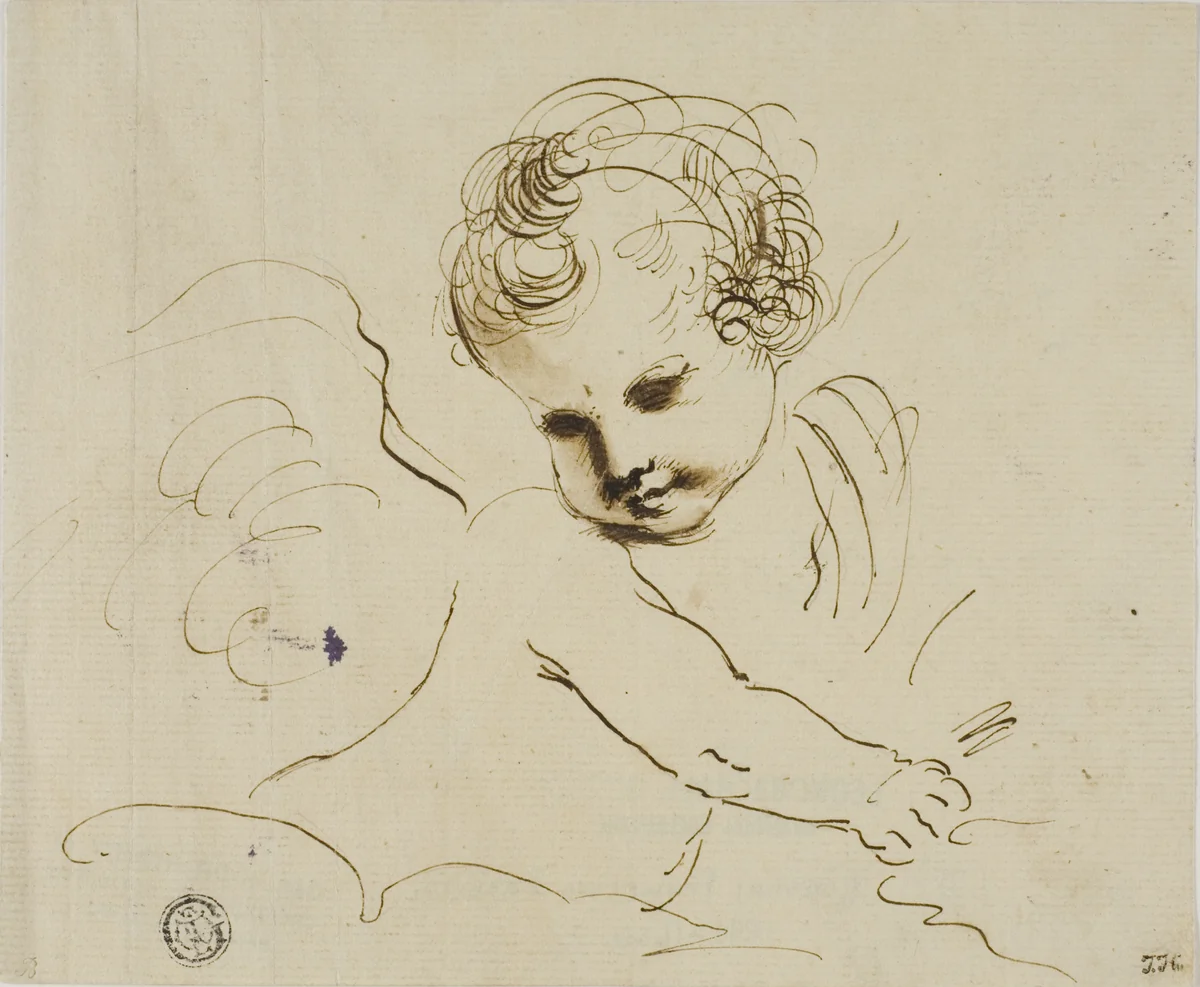Putto in the Clouds by Guercino, drawing, 1611-1799