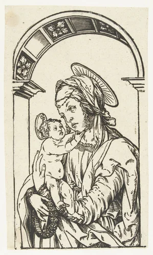 Maria met kind onder een boog by Hans Burgkmair, print, 1508
