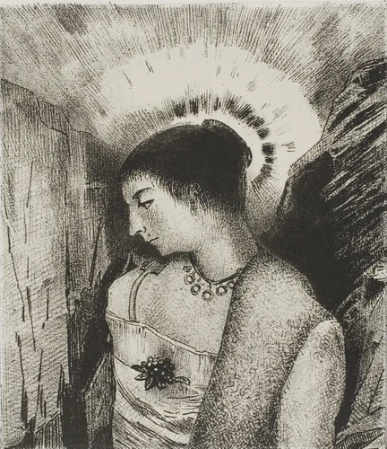 Here is the Good Goddess, the Idaean Mother of the Mountains, plate 15 of 24 by Odilon Redon, print, 1896