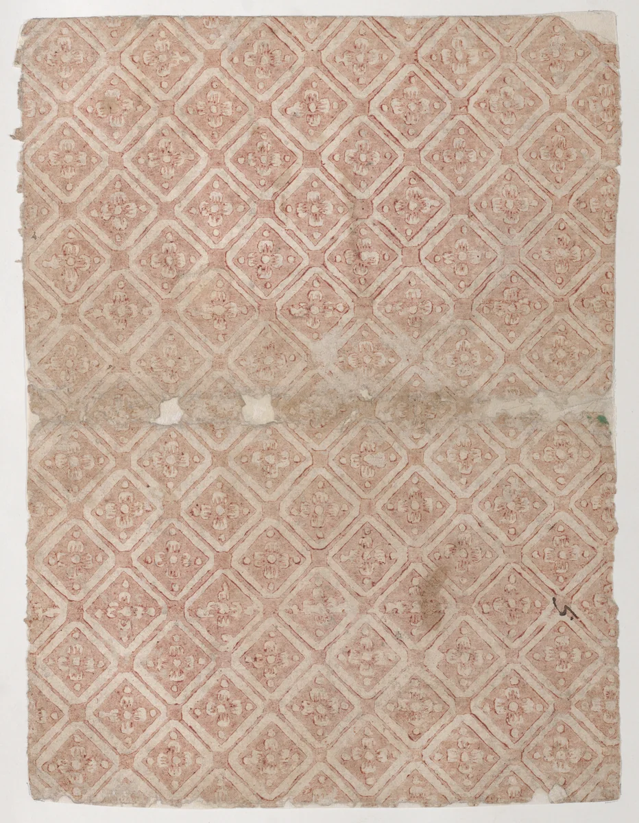 Book cover with overall pattern of diamonds with rosettes by anonymous, print, 1800-1900