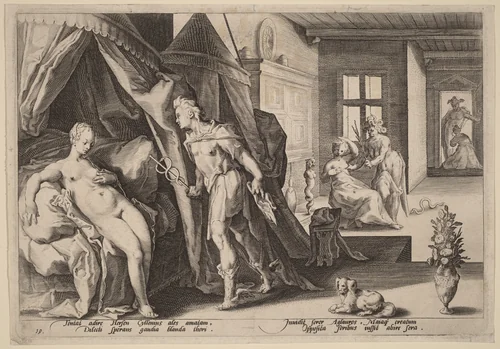 Mercury Entering Herse's Room after Changing Agraulos to Stone by Hendrick Goltzius, print, 1590