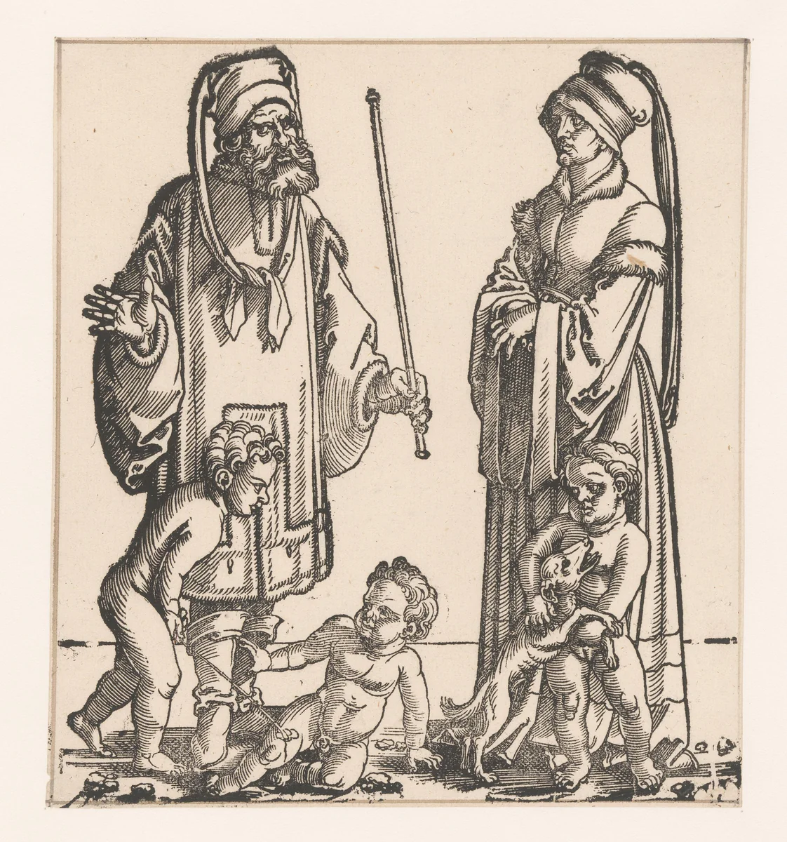 Enos met zijn vrouw en kinderen by anonymous, print, 1530