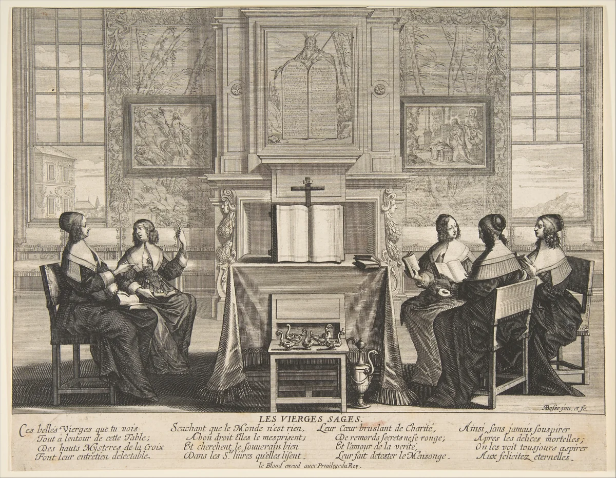 The Wise Virgins Conversing by Abraham Bosse, print, 1630-1640