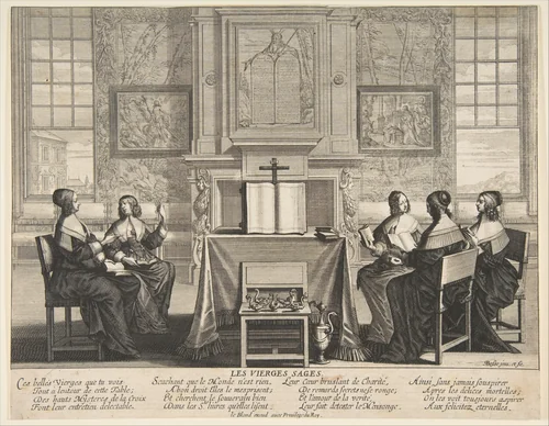 The Wise Virgins Conversing by Abraham Bosse, print, 1630-1640