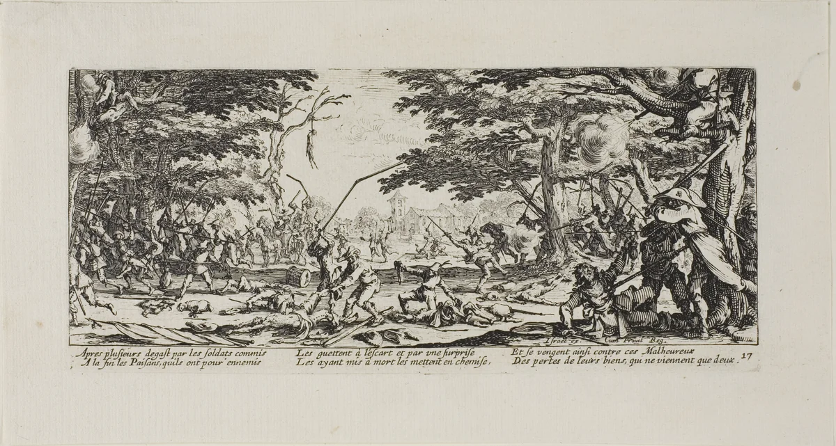 The Peasants Avenge Themselves, plate seventeen from The Miseries of War by Jacques Callot, print, 1633