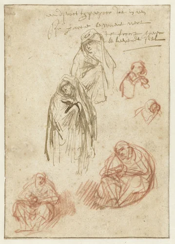 Studies of the Mourning Magdalen and the Virgin by Rembrandt van Rijn, drawing, 1635-1636