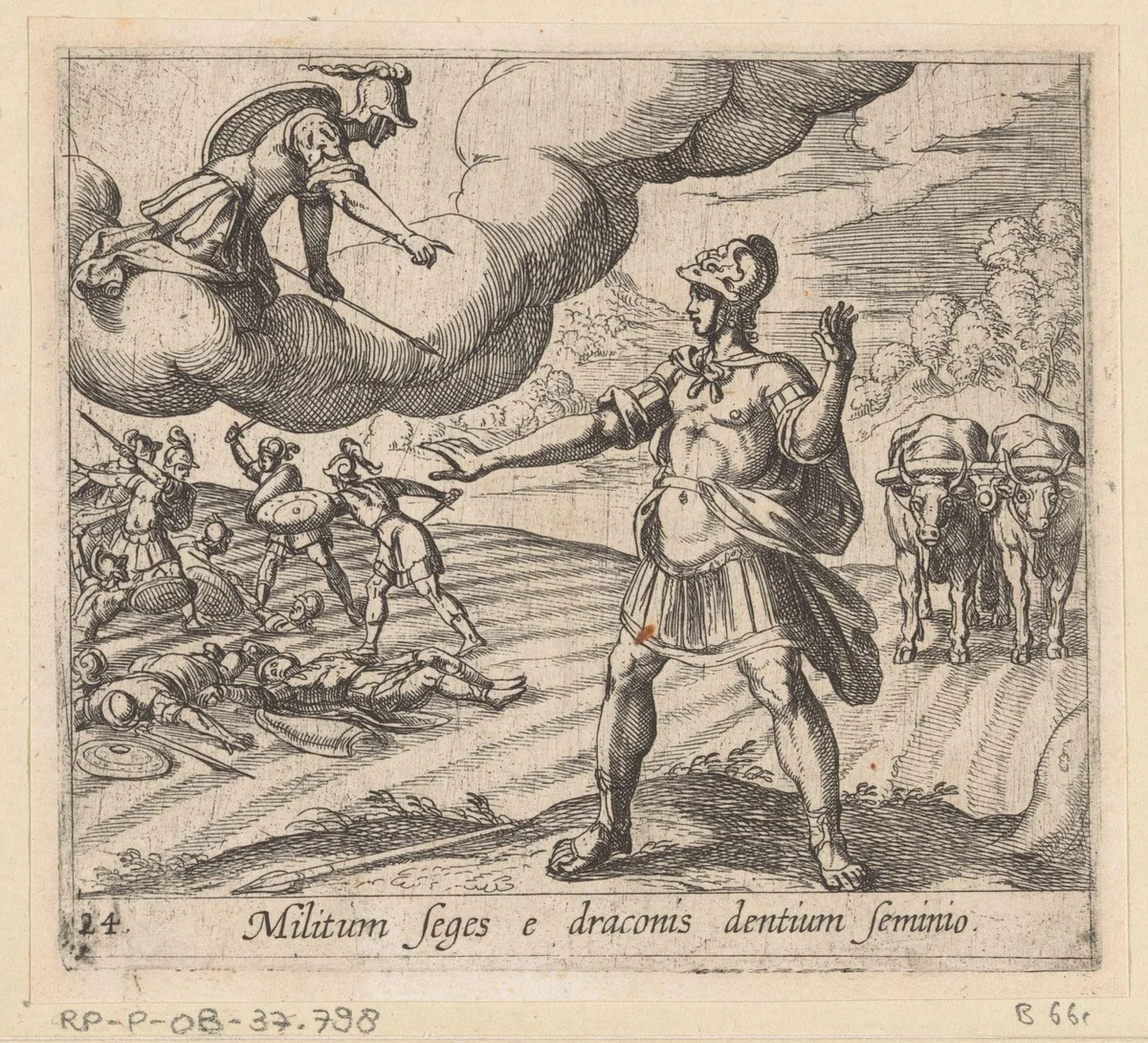 De strijders geboren uit de tanden van de draak by Antonio Tempesta, print, 1606
