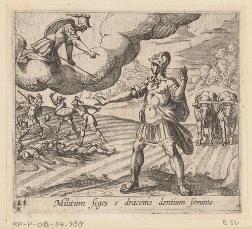 De strijders geboren uit de tanden van de draak by Antonio Tempesta, print, 1606