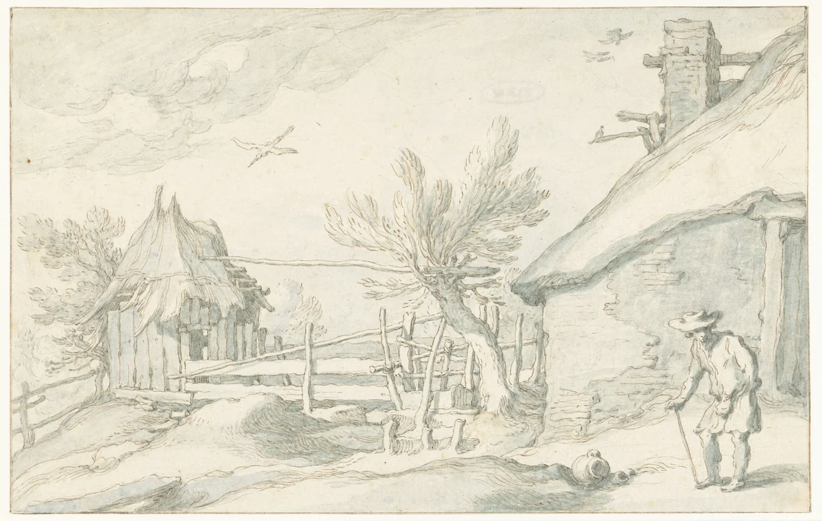 Erf met boerderij en schuur by Abraham Bloemaert, drawing, 1600-1610