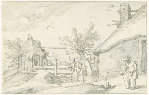 Erf met boerderij en schuur by Abraham Bloemaert, drawing, 1600-1610