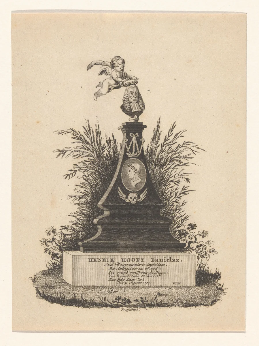 Monument voor Hendrik Danielsz. Hooft by anonymous, print, 1794