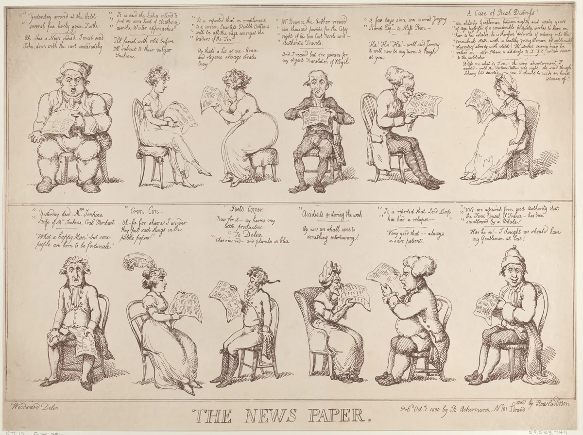 The News Paper by Thomas Rowlandson, print, 1808