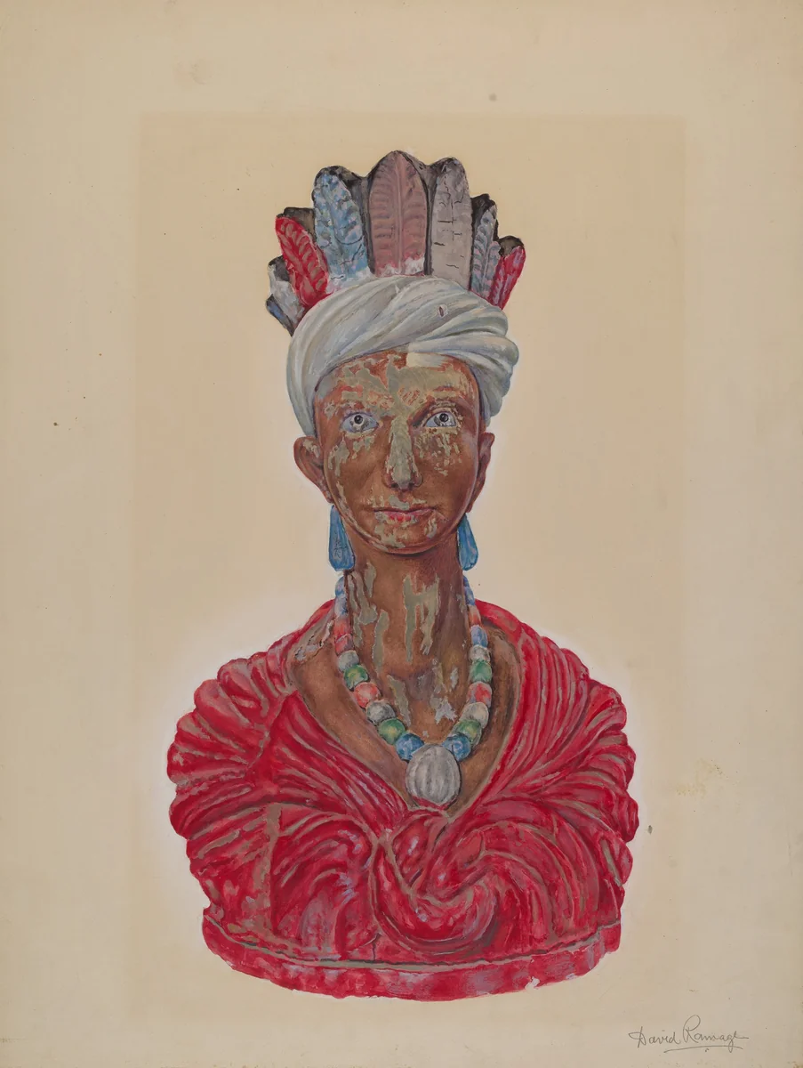 Wooden Indian Bust by David Ramage, index of american design, 1937