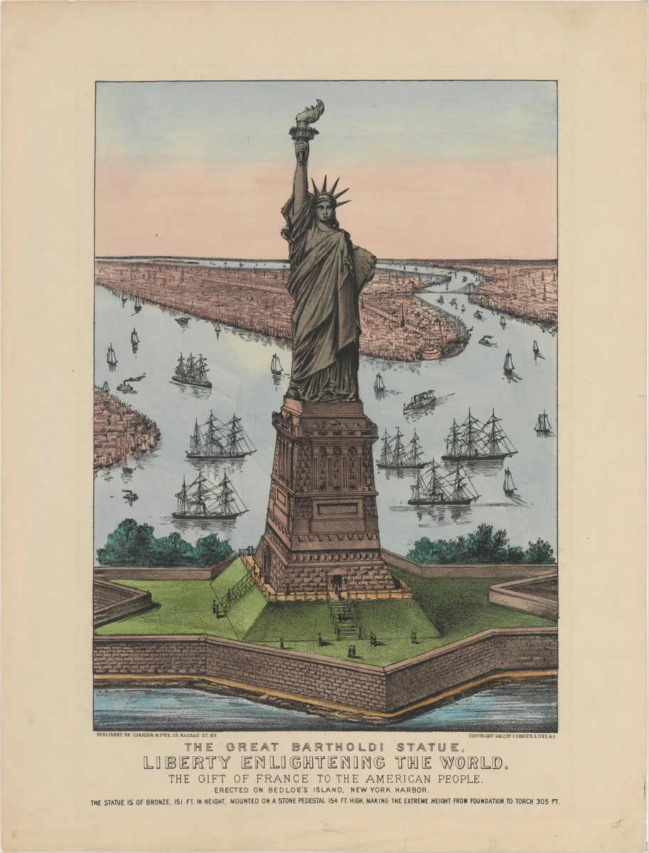 The Great Bartholdi Statue – Liberty Enlightening the World by Currier & Ives, drawing, 1885