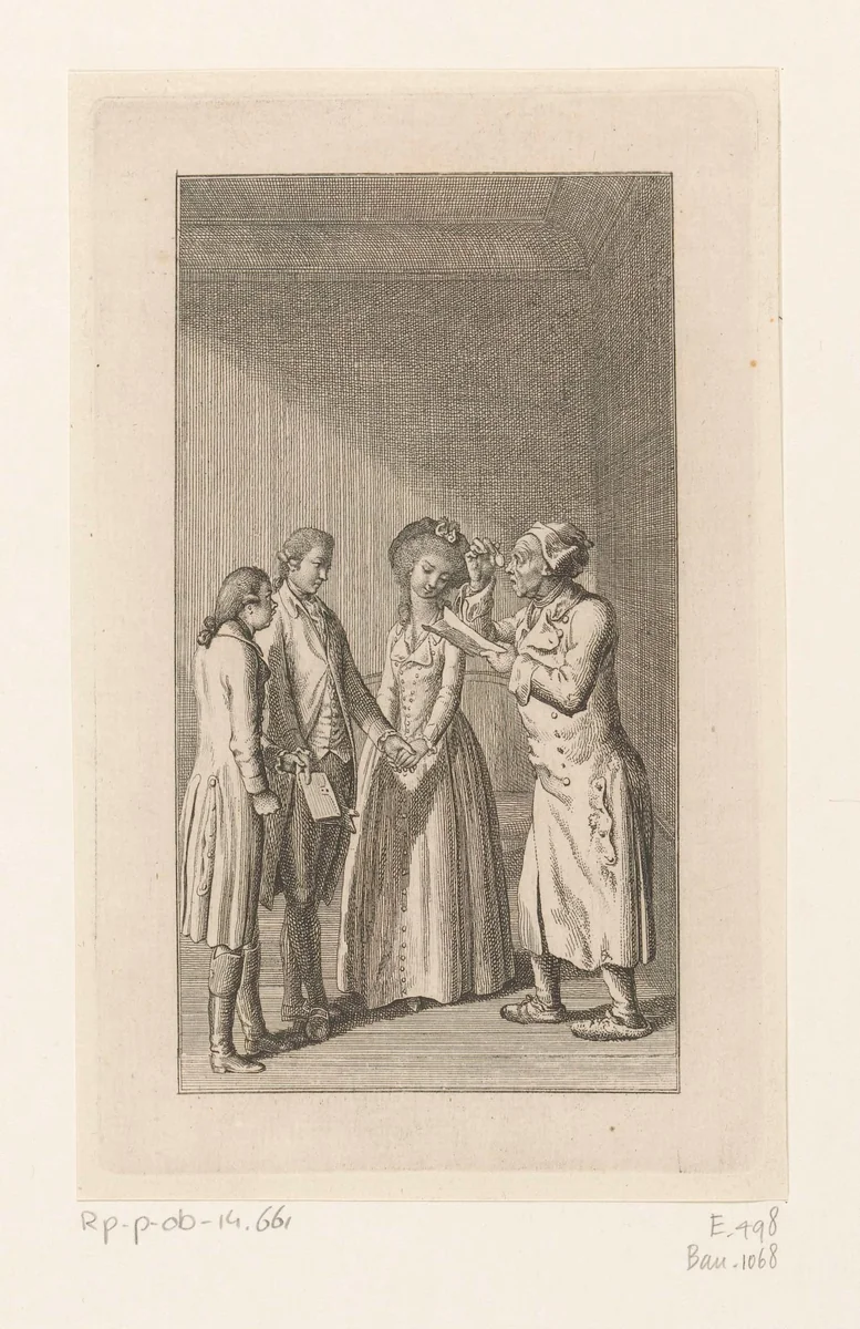 Henriettes vader leest de brief van Karl by Daniel Nikolaus Chodowiecki, print, 1784