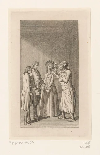 Henriettes vader leest de brief van Karl by Daniel Nikolaus Chodowiecki, print, 1784