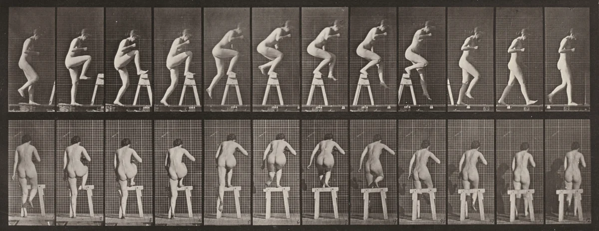 Plate Number 178. Stepping on and over a trestle by Eadweard Muybridge, photograph, 1887