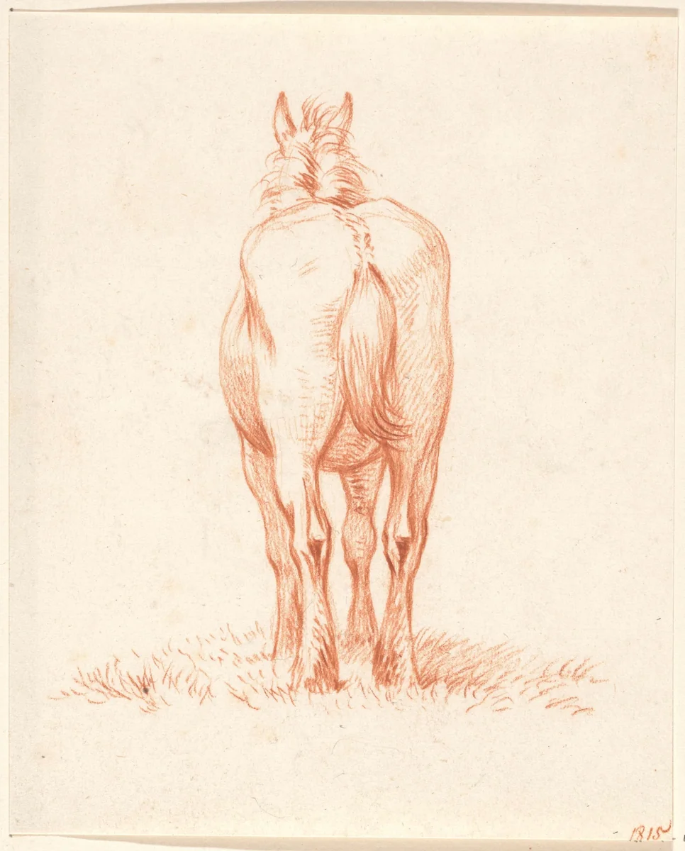 Staand paard, van achteren by Jean Bernard, drawing, 1815