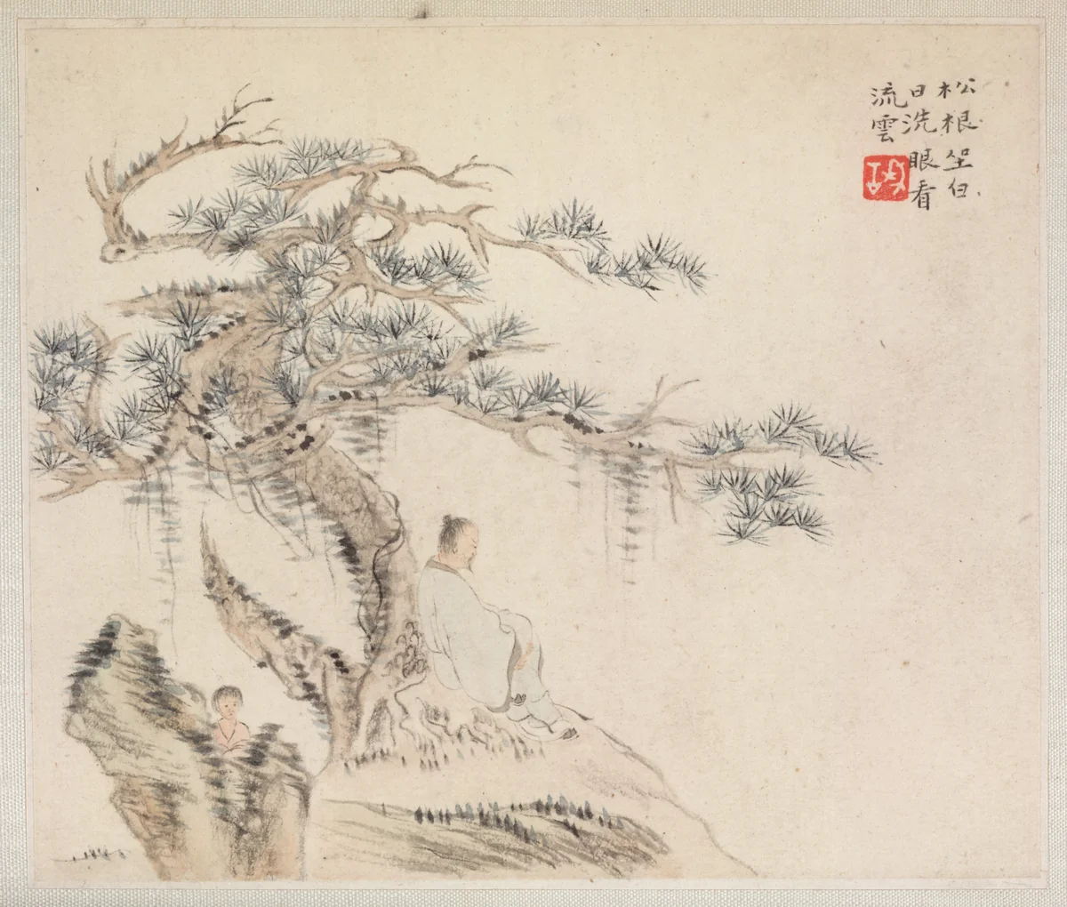Album of Landscape Paintings Illustrating Old Poems: Scholar under a Pine Tree by Hua Yan, painting, 1745