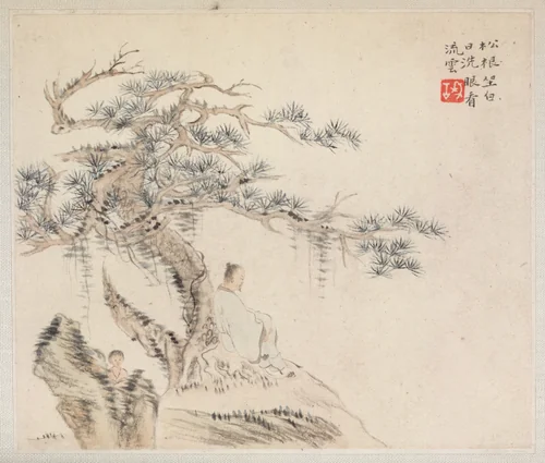 Album of Landscape Paintings Illustrating Old Poems: Scholar under a Pine Tree by Hua Yan, painting, 1745