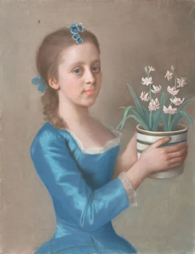 Jong meisje met een bloempot met hyacinten by Jean-Etienne Liotard, drawing, 1750-1755