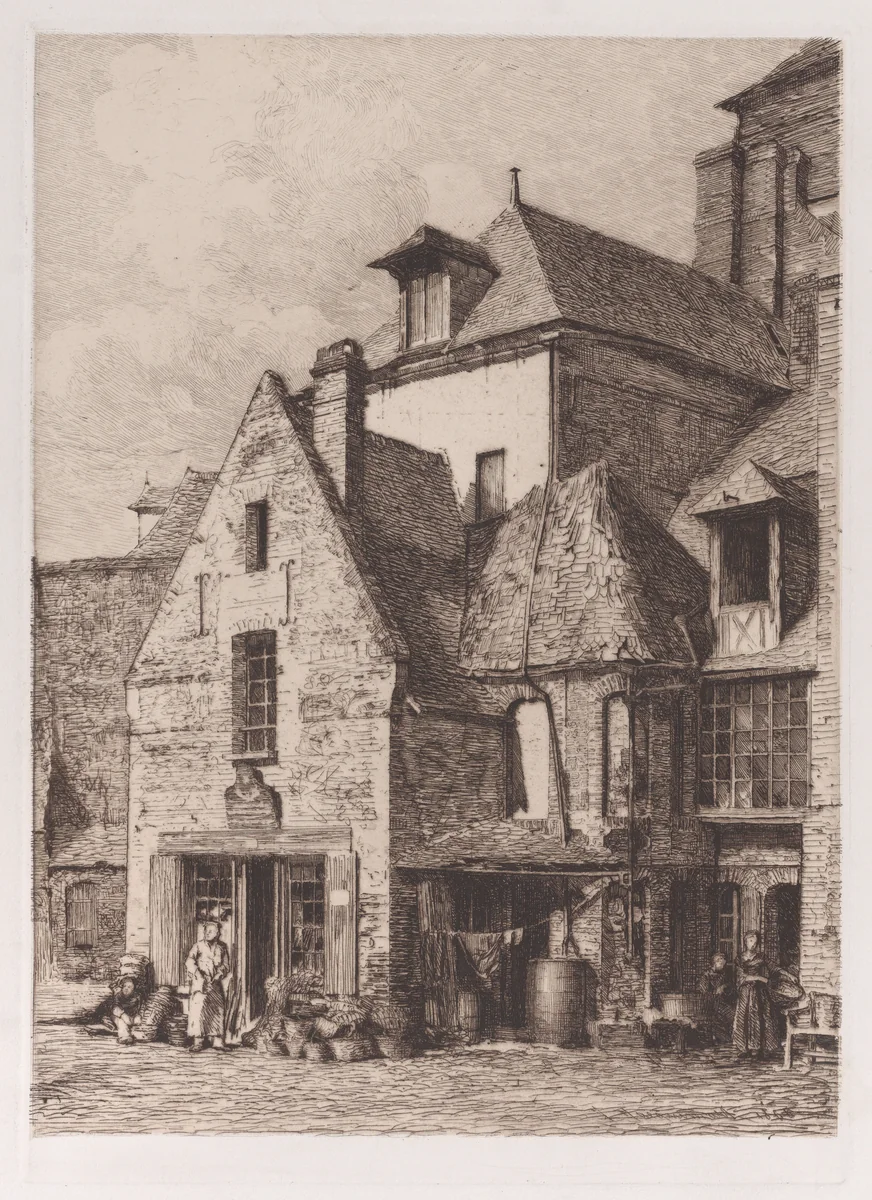 The Old Market at Fecamp by Jules Ferdinand Jacquemart, print, 1860-1870