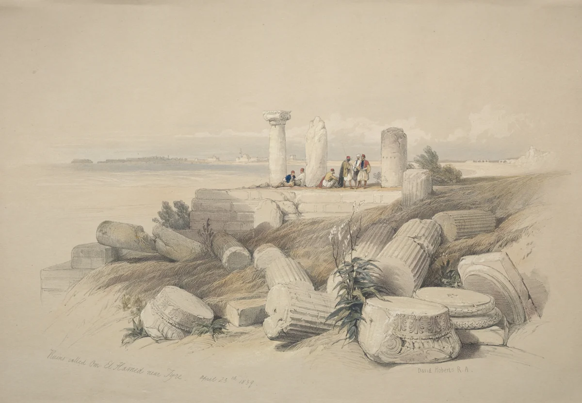 Ruins Called Om El Hamed near Tyre by David Roberts, print, 1839