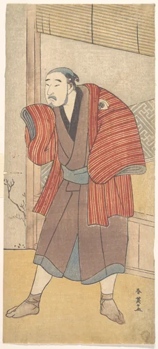 Onoe Matsusuke as a Servant Standing Beside a House by Katsukawa Shun'ei (勝川春英), print, 1783-1883
