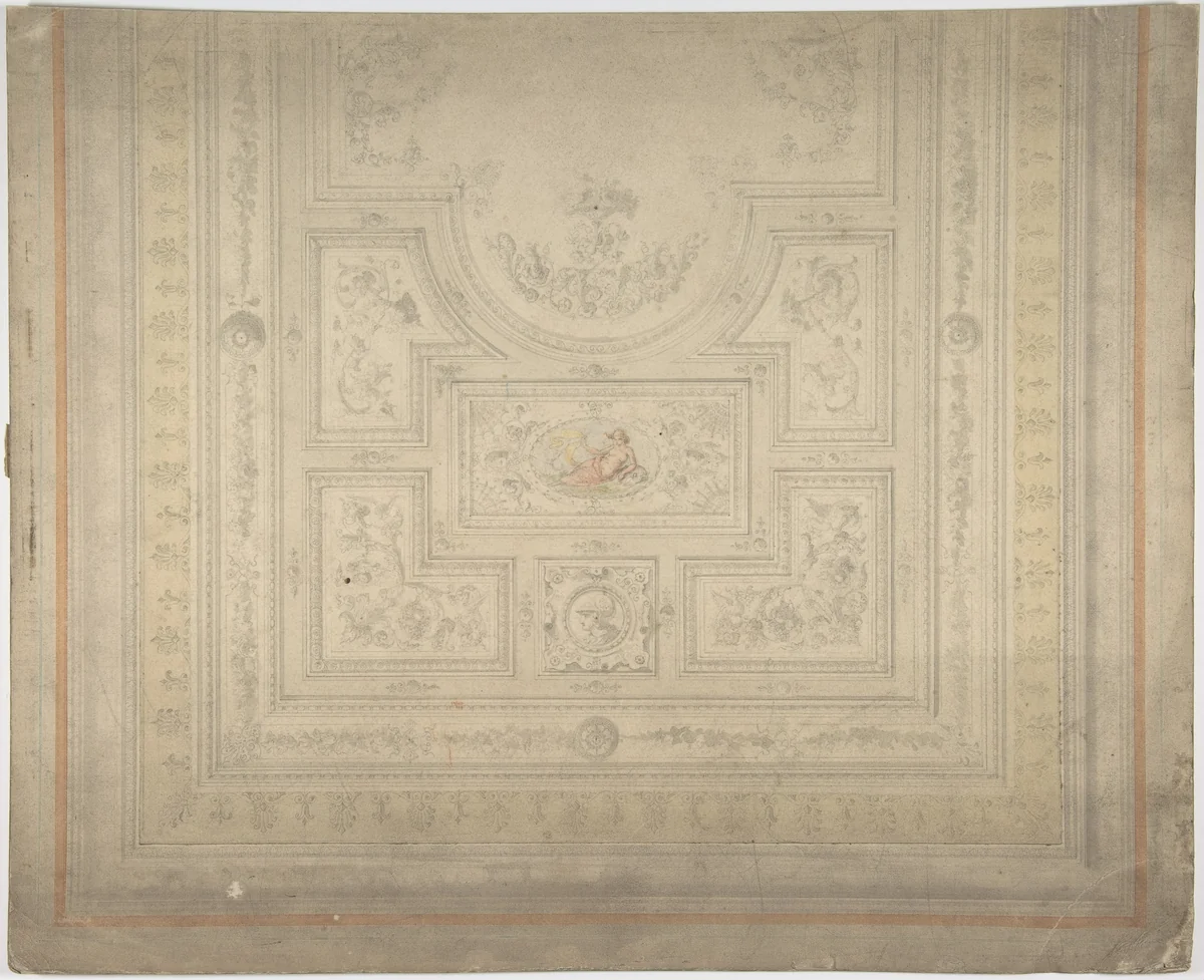 Ceiling Design with Nymph on Dolphin by anonymous, drawing, 1800-1899
