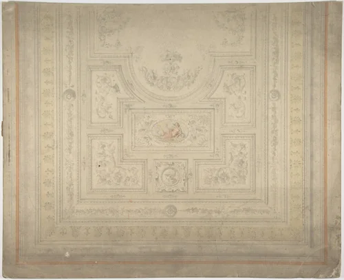 Ceiling Design with Nymph on Dolphin by anonymous, drawing, 1800-1899