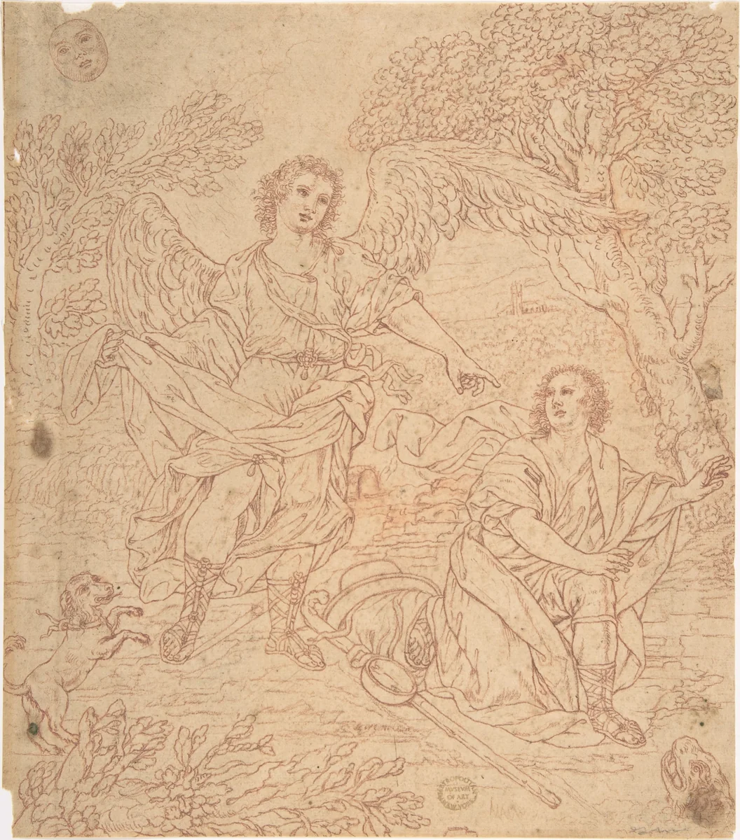Tobias and the Angel by anonymous, drawing, 1600-1700