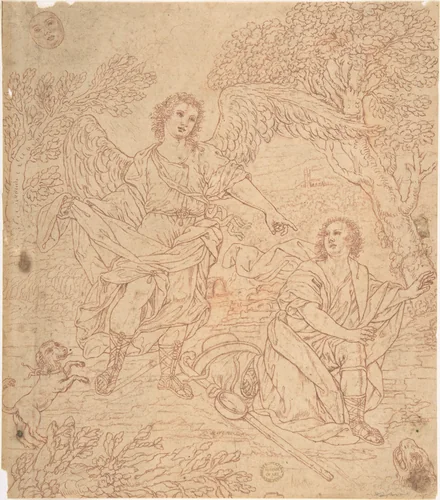 Tobias and the Angel by anonymous, drawing, 1600-1700