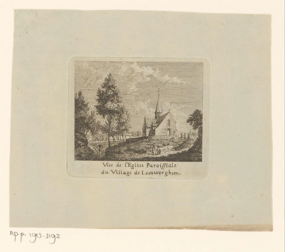 Gezicht op de parochiekerk van Leeuwergem by Jacques André Joseph Trachez, print, 1790