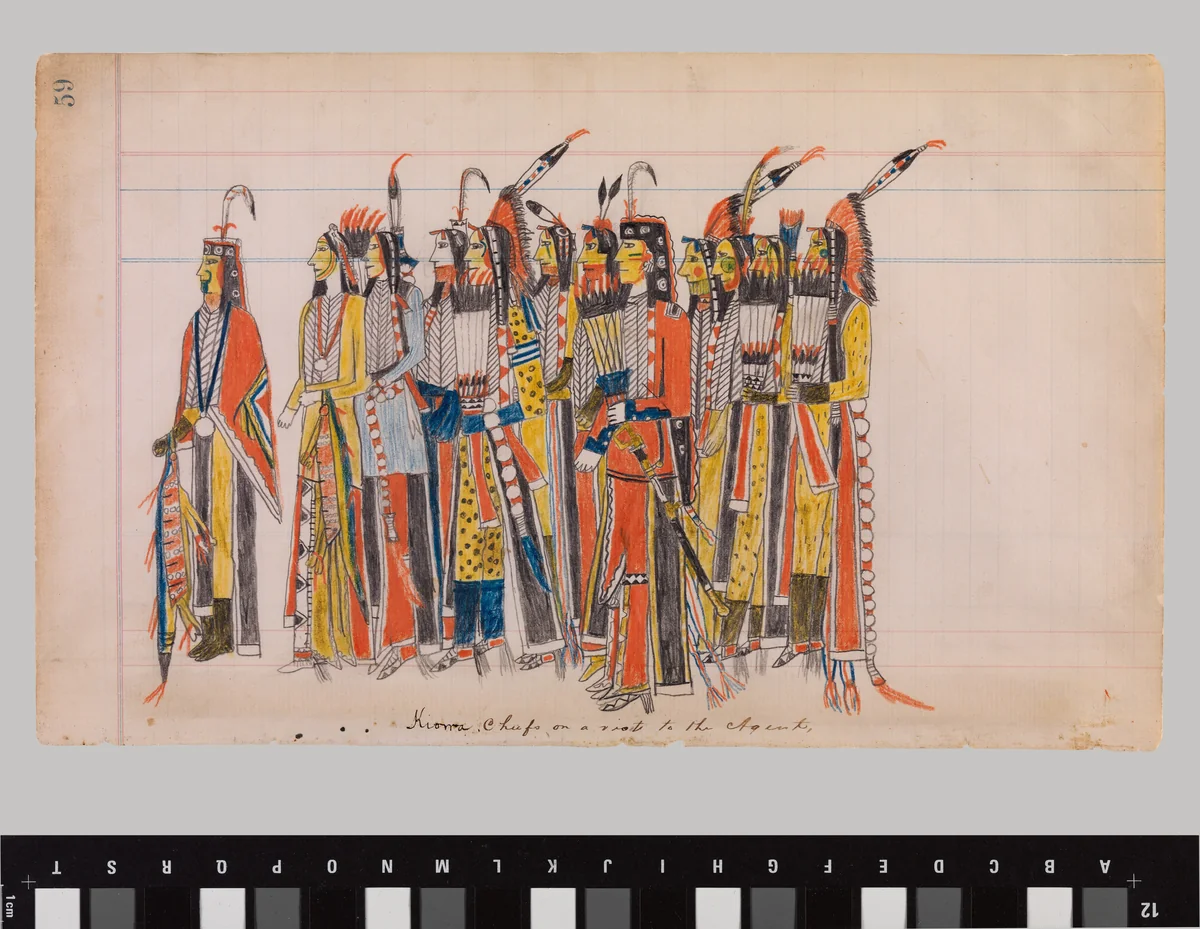Kiowa Chiefs on a Visit to the Agent by Julian Scott Ledger, artwork, 1875-1885