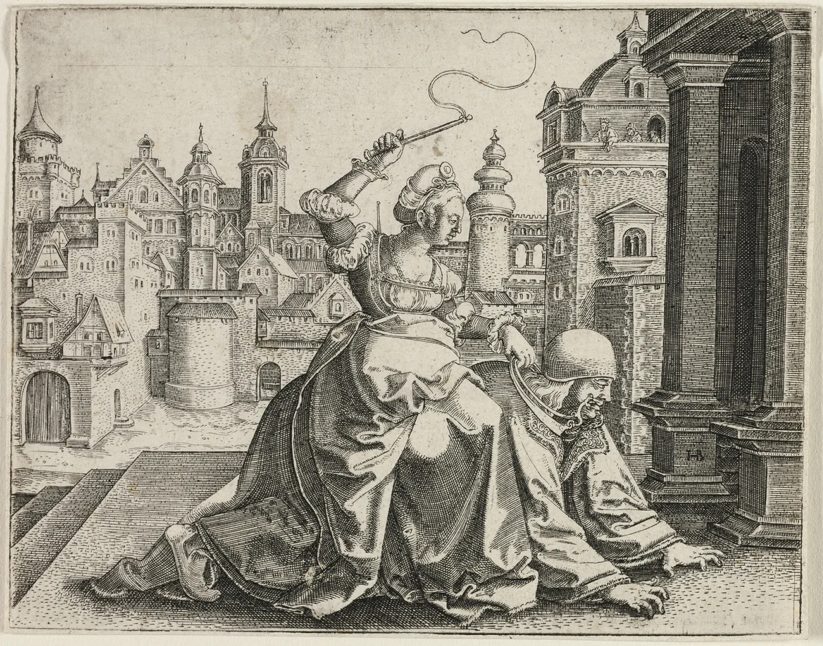 Phyllis and Aristotle by Hans Brosamer, print, 1520-1554