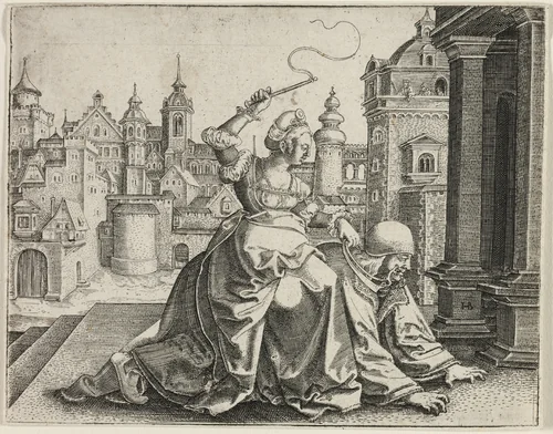 Phyllis and Aristotle by Hans Brosamer, print, 1520-1554